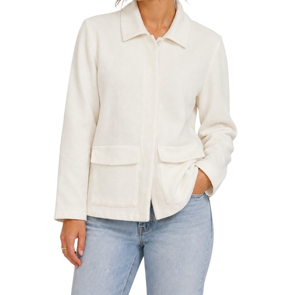 Paramita White Knit Open Front Blazer Jacket Women's Large